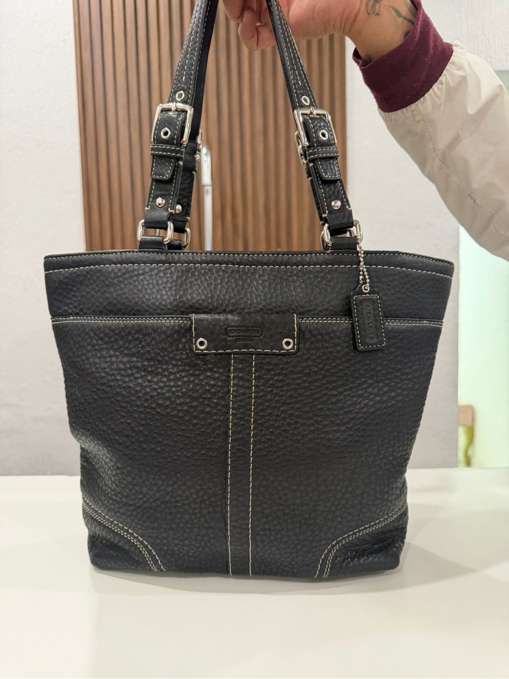 Coach Hamilton Black Pebbled Leather Tote Shoulder Handbag Women’s Purse #F13089